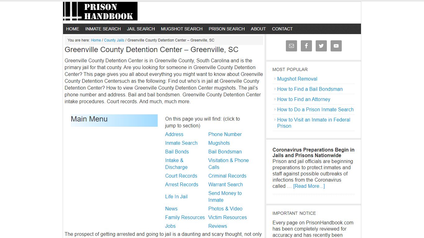 Greenville County Detention Center – Greenville, SC - Prison Handbook